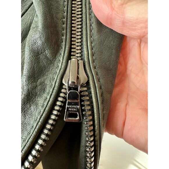 Andrew Marc Olive Green Diagonal Front Zip Leather Moto Jacket XS - Picture 11 of 16